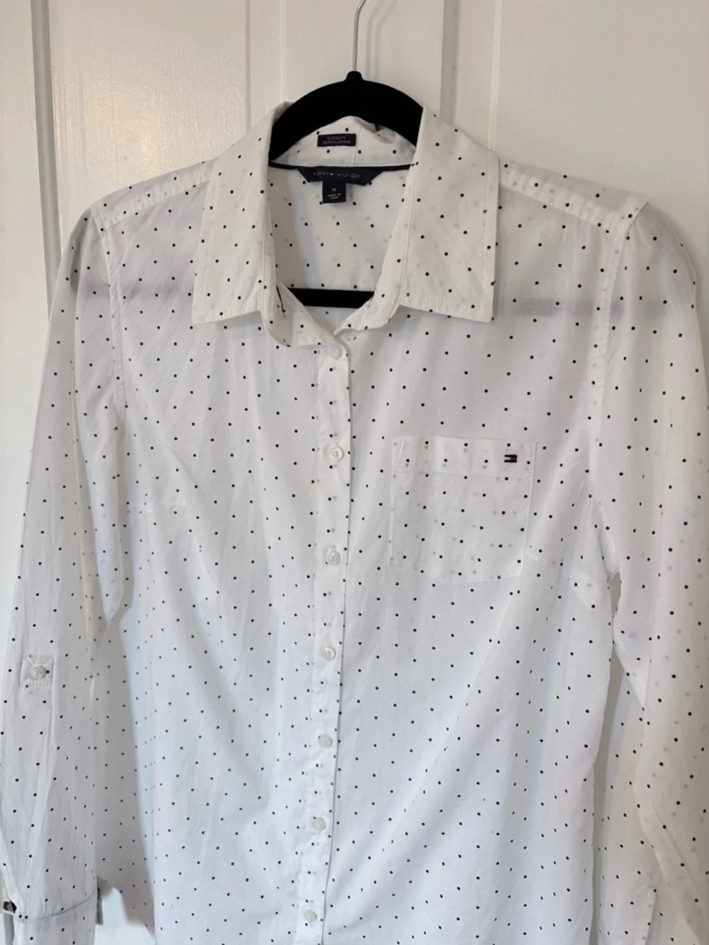 Tommy Hilfiger Polka Dot Button Down Shirt White Black Classic Preppy Blouse Med - Picture 2 of 13